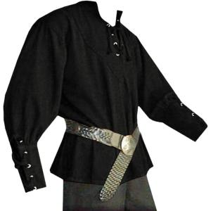 imageMens Medieval Lace Up Pirate Mercenary Scottish Wide Cuff Shirt Costume Renaissance Viking Top01 Black