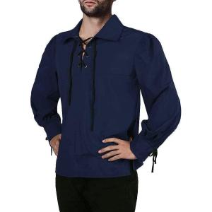 imageMens Medieval Pirate Shirt Viking Renaissance Lace up Mercenary Halloween Scottish Jacobite Ghillie Tops01 Blue