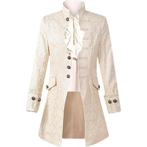 imageMens Steampunk Medieval Jacket Pirate Viking Renaissance Costume Formal Tailcoat Gothic Victorian Halloween Tuxedo CoatsBeige