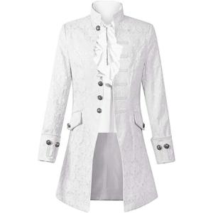 imageMens Steampunk Medieval Jacket Pirate Viking Renaissance Costume Formal Tailcoat Gothic Victorian Halloween Tuxedo CoatsWhite