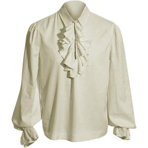 imageRuncati Mens Pirate Shirt Ruffle Victorian Renaissance Steampunk Vampire Poet Shirts Medieval Halloween Costume01 Beige