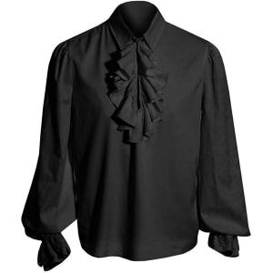 imageRuncati Mens Pirate Shirt Ruffle Victorian Renaissance Steampunk Vampire Poet Shirts Medieval Halloween Costume01 Black