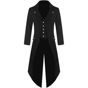 imageRuncati Mens Steampunk Victorian Jacket Gothic Tailcoat Costume Vintage Tuxedo Viking Renaissance Pirate Halloween CoatsBlack