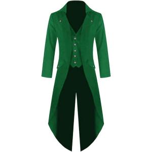 imageRuncati Mens Steampunk Victorian Jacket Gothic Tailcoat Costume Vintage Tuxedo Viking Renaissance Pirate Halloween CoatsGreen