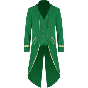 imageRuncati Mens Steampunk Victorian Jacket Gothic Tailcoat Costume Vintage Tuxedo Viking Renaissance Pirate Halloween CoatsGreenx