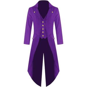 imageRuncati Mens Steampunk Victorian Jacket Gothic Tailcoat Costume Vintage Tuxedo Viking Renaissance Pirate Halloween CoatsPurple