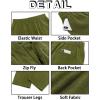 imageRuncati Mens Casual Pants Linen Elastic Waist Drawstring Lightweight Pants Loose Fit Summer Beach Yoga TrouserArmy Green