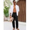 imageRuncati Mens Casual Pants Linen Elastic Waist Drawstring Lightweight Pants Loose Fit Summer Beach Yoga TrouserBlack