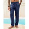 imageRuncati Mens Casual Pants Linen Elastic Waist Drawstring Lightweight Pants Loose Fit Summer Beach Yoga TrouserDark Blue