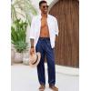 imageRuncati Mens Casual Pants Linen Elastic Waist Drawstring Lightweight Pants Loose Fit Summer Beach Yoga TrouserDark Blue