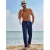 imageRuncati Mens Casual Pants Linen Elastic Waist Drawstring Lightweight Pants Loose Fit Summer Beach Yoga TrouserDark Blue