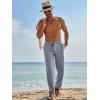 imageRuncati Mens Casual Pants Linen Elastic Waist Drawstring Lightweight Pants Loose Fit Summer Beach Yoga TrouserGrey