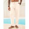 imageRuncati Mens Casual Pants Linen Elastic Waist Drawstring Lightweight Pants Loose Fit Summer Beach Yoga TrouserLight Khaki