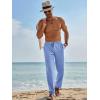 imageRuncati Mens Casual Pants Linen Elastic Waist Drawstring Lightweight Pants Loose Fit Summer Beach Yoga TrouserSky Blue
