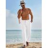 imageRuncati Mens Casual Pants Linen Elastic Waist Drawstring Lightweight Pants Loose Fit Summer Beach Yoga TrouserWhite