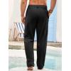 imageRuncati Mens Cotton Linen Pants Elastic Waist Casual Lightweight Loose Fit Beach Yoga PantsBlack