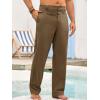 imageRuncati Mens Cotton Linen Pants Elastic Waist Casual Lightweight Loose Fit Beach Yoga PantsBrown