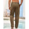 imageRuncati Mens Cotton Linen Pants Elastic Waist Casual Lightweight Loose Fit Beach Yoga PantsBrown