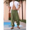 imageRuncati Mens Harem Pants Baggy Hippie Casual Cotton Linen Loose Boho Yoga Beach Drop Crotch TrouserArmy Green