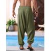 imageRuncati Mens Harem Pants Baggy Hippie Casual Cotton Linen Loose Boho Yoga Beach Drop Crotch TrouserArmy Green