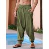 imageRuncati Mens Harem Pants Baggy Hippie Casual Cotton Linen Loose Boho Yoga Beach Drop Crotch TrouserArmy Green