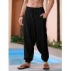 imageRuncati Mens Harem Pants Baggy Hippie Casual Cotton Linen Loose Boho Yoga Beach Drop Crotch TrouserBlack