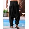 imageRuncati Mens Harem Pants Baggy Hippie Casual Cotton Linen Loose Boho Yoga Beach Drop Crotch TrouserBlack