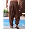 imageRuncati Mens Harem Pants Baggy Hippie Casual Cotton Linen Loose Boho Yoga Beach Drop Crotch TrouserBrown