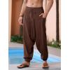 imageRuncati Mens Harem Pants Baggy Hippie Casual Cotton Linen Loose Boho Yoga Beach Drop Crotch TrouserBrown
