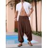 imageRuncati Mens Harem Pants Baggy Hippie Casual Cotton Linen Loose Boho Yoga Beach Drop Crotch TrouserBrown