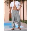 imageRuncati Mens Harem Pants Baggy Hippie Casual Cotton Linen Loose Boho Yoga Beach Drop Crotch TrouserGrey