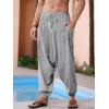 imageRuncati Mens Harem Pants Baggy Hippie Casual Cotton Linen Loose Boho Yoga Beach Drop Crotch TrouserGrey