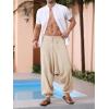 imageRuncati Mens Harem Pants Baggy Hippie Casual Cotton Linen Loose Boho Yoga Beach Drop Crotch TrouserKhaki