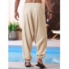 imageRuncati Mens Harem Pants Baggy Hippie Casual Cotton Linen Loose Boho Yoga Beach Drop Crotch TrouserKhaki