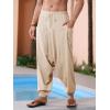 imageRuncati Mens Harem Pants Baggy Hippie Casual Cotton Linen Loose Boho Yoga Beach Drop Crotch TrouserKhaki