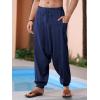 imageRuncati Mens Harem Pants Baggy Hippie Casual Cotton Linen Loose Boho Yoga Beach Drop Crotch TrouserNavy