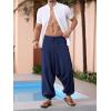 imageRuncati Mens Harem Pants Baggy Hippie Casual Cotton Linen Loose Boho Yoga Beach Drop Crotch TrouserNavy