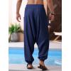 imageRuncati Mens Harem Pants Baggy Hippie Casual Cotton Linen Loose Boho Yoga Beach Drop Crotch TrouserNavy