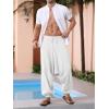 imageRuncati Mens Harem Pants Baggy Hippie Casual Cotton Linen Loose Boho Yoga Beach Drop Crotch TrouserWhite