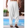 imageRuncati Mens Harem Pants Baggy Hippie Casual Cotton Linen Loose Boho Yoga Beach Drop Crotch TrouserWhite