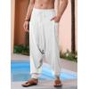 imageRuncati Mens Harem Pants Baggy Hippie Casual Cotton Linen Loose Boho Yoga Beach Drop Crotch TrouserWhite
