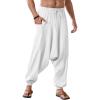 imageRuncati Mens Harem Pants Baggy Hippie Casual Cotton Linen Loose Boho Yoga Beach Drop Crotch TrouserWhite