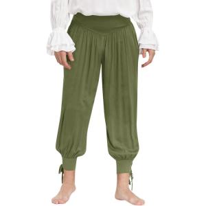 imageMens Medieval Pirate Ankle Pants Viking Renaissance Costume Lace Up Tapered Banded Navigator TrousersArmy Green