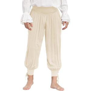 imageMens Medieval Pirate Ankle Pants Viking Renaissance Costume Lace Up Tapered Banded Navigator TrousersBeige