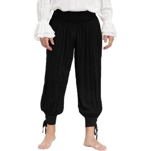 imageMens Medieval Pirate Ankle Pants Viking Renaissance Costume Lace Up Tapered Banded Navigator TrousersBlack