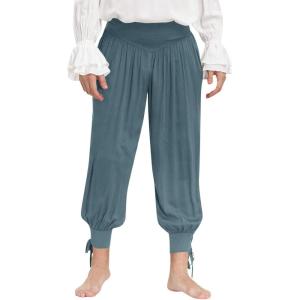 imageMens Medieval Pirate Ankle Pants Viking Renaissance Costume Lace Up Tapered Banded Navigator TrousersGray