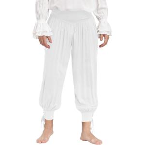 imageMens Medieval Pirate Ankle Pants Viking Renaissance Costume Lace Up Tapered Banded Navigator TrousersWhite