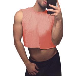 imageMens Workout Cropped Tank Top Plain Vest Lightweight Basic Sleeveless Crop Tops Hot ShirtsPink