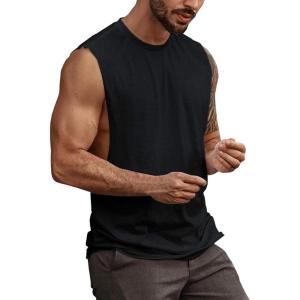 imageMens Workout Cut Off Shirts Perfect Muscle Shirt Bodybuilding Tak Tops Sleeveless Gym T ShirtsBlack