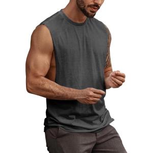 imageMens Workout Cut Off Shirts Perfect Muscle Shirt Bodybuilding Tak Tops Sleeveless Gym T ShirtsDark Grey